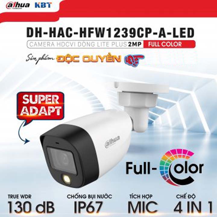 Camera HDCVI 2MP FullColor tích hợp mic DAHUA DH-HAC-HFW1239CP-A-LED hàng chính hãng