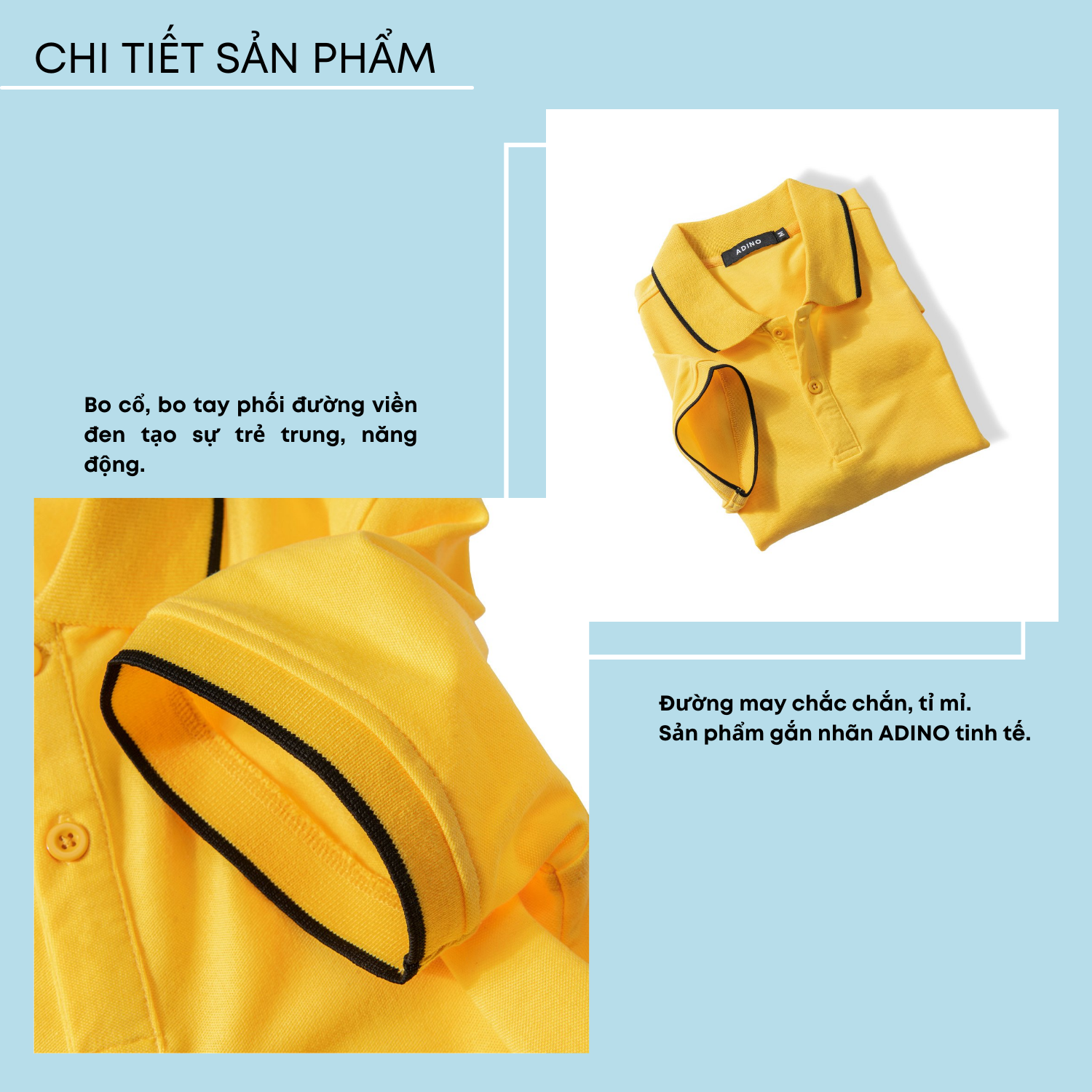 Áo polo nam ADINO màu vàng phối viền vải cotton co giãn dáng slimfit trẻ trung AP74