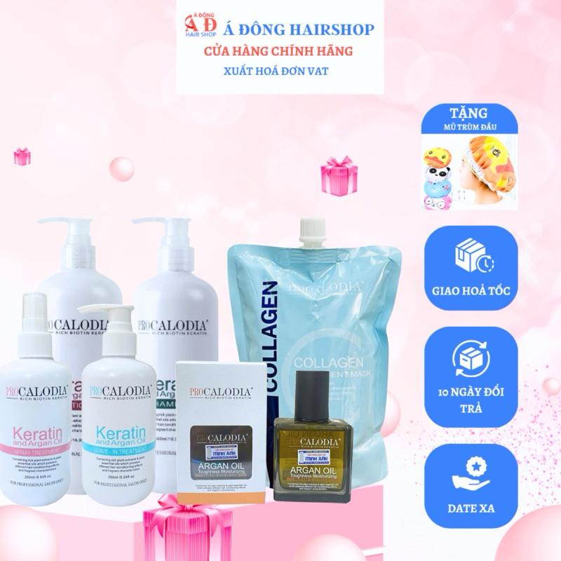 Bộ dầu Gội xả hấp ủ dưỡng Keratin Pro Calodia siêu mượt phục hồi tóc hư tổn + Gội xả gói Karseell 15ml