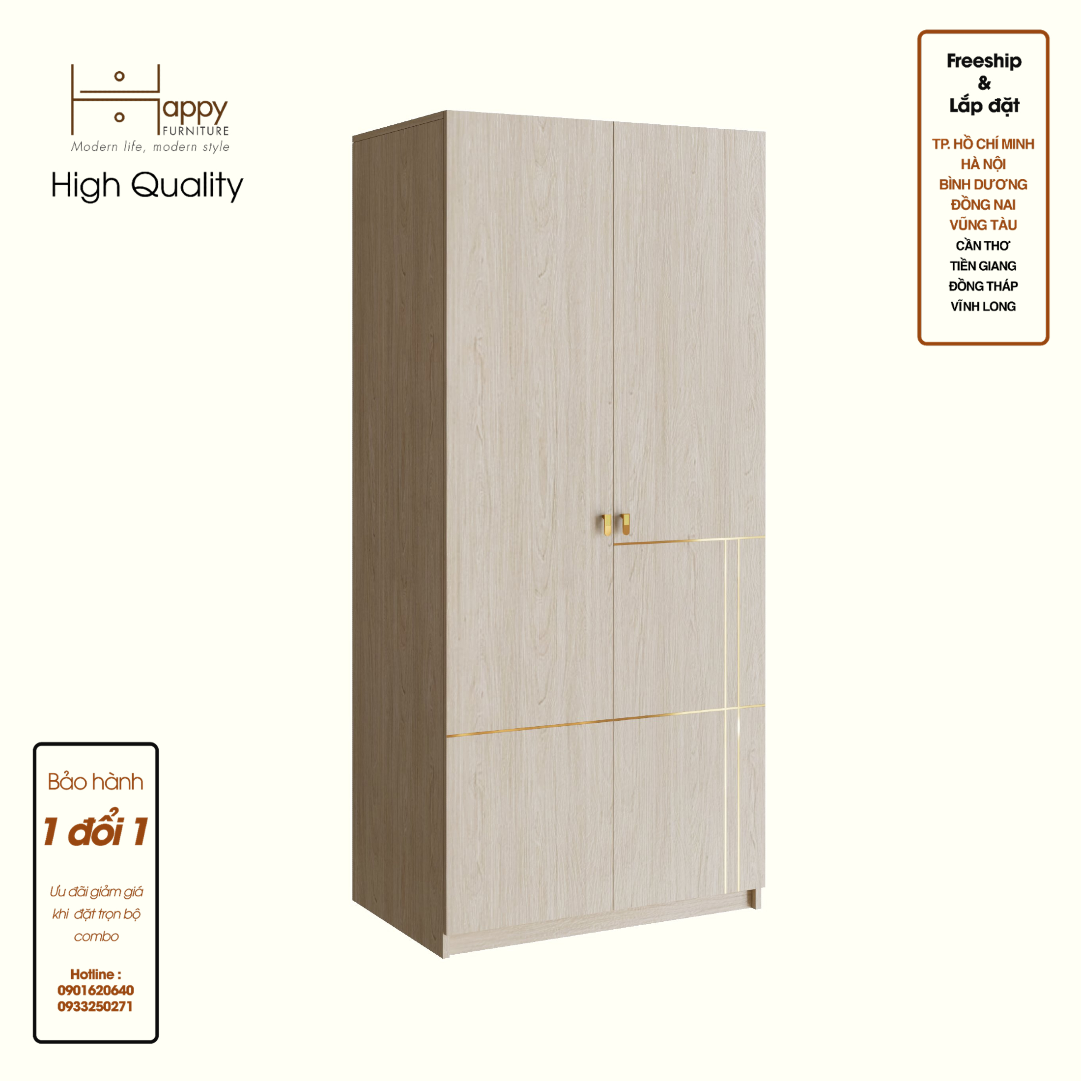 [Happy Home Furniture - 100% GỖ TỰ NHIÊN] JOCASTA, Tủ quần áo 2 cánh mở, 90cm x 59cm x 200cm ( DxRxC), TCM_179