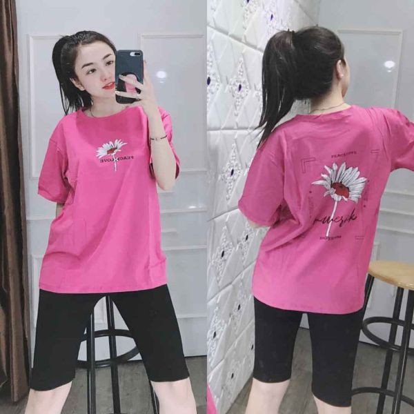 Đồ bộ mặc ở nhà nữ - đồ bộ lửng nữ quần đen áo màu in hình hoa cúc siêu hot thun cotton loại 1 mát mịn size từ 40-63kg