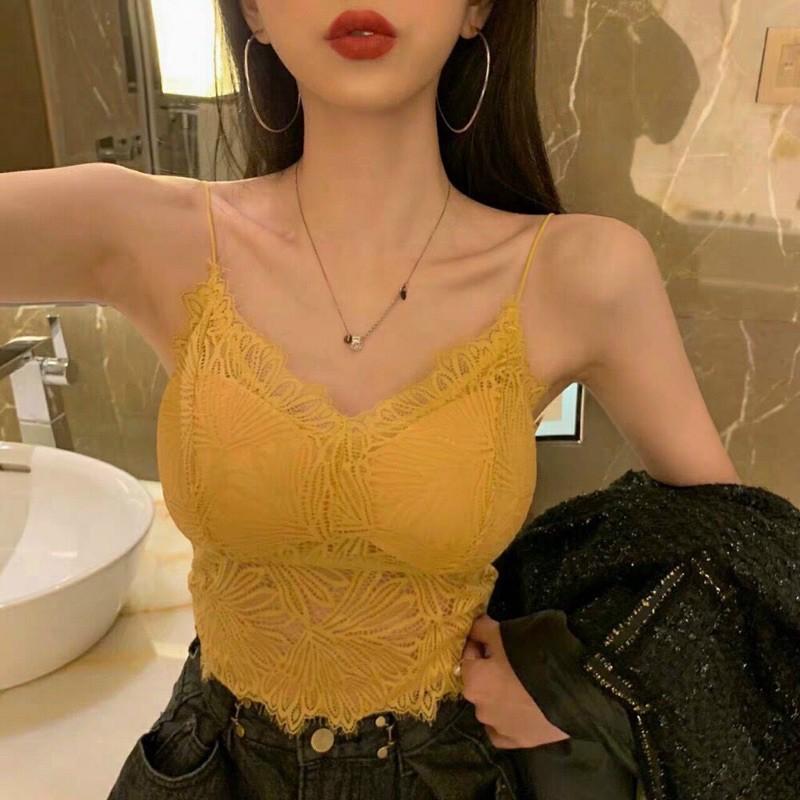 Áo ngực nữ đẹp ️️Áo Bra Ren Lá Dáng Lửng - Bra 2 Dây Sợi Bún Có Đệm Bàn Tay Sexy