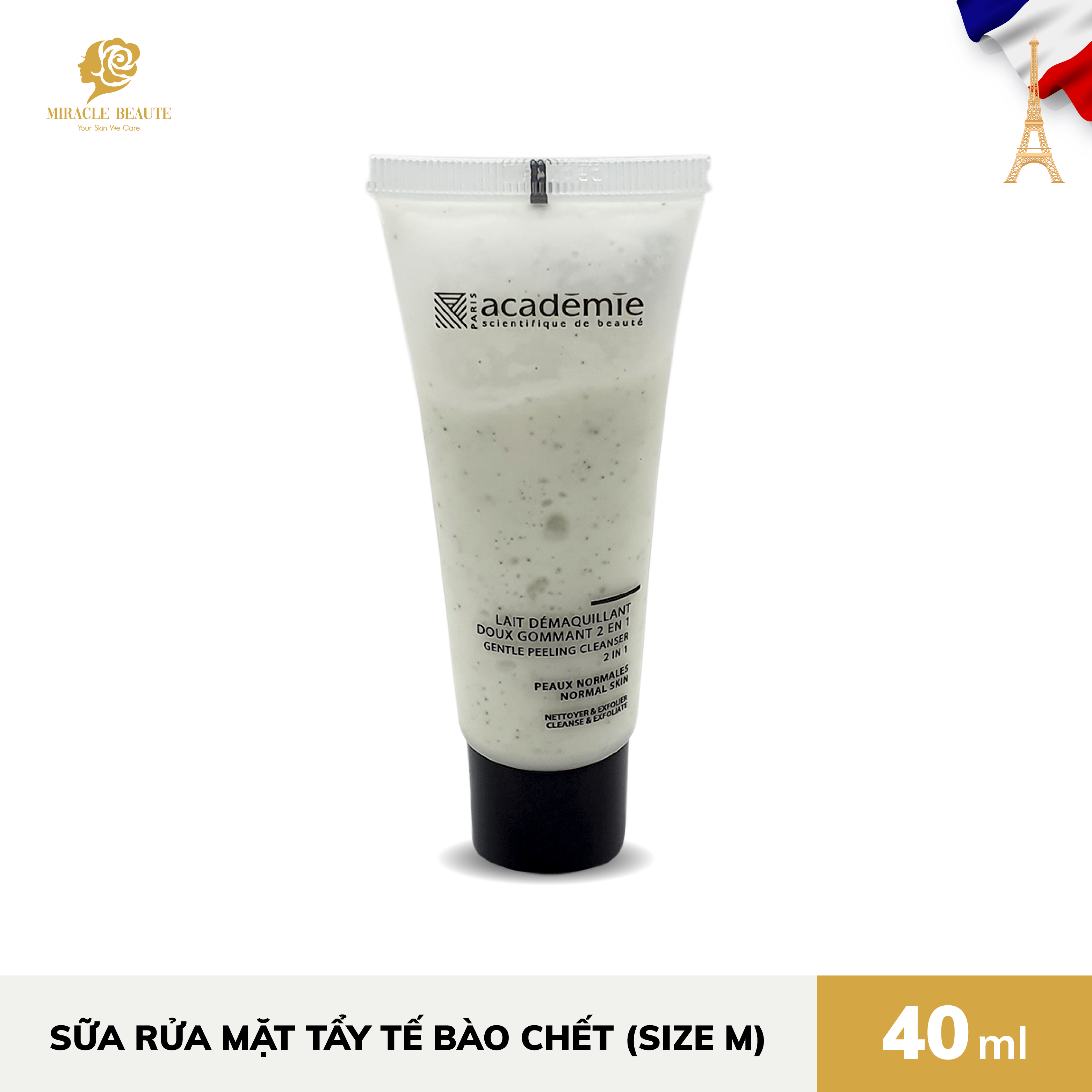 Sữa rửa mặt 2 trong 1(size M) - LAIT DEMAQUILLANT DOUX GOMMANT 2 EN 1 - Academie Scientifique de Beaute