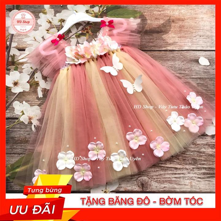 Đầm bé gái ️FREESHIP️ Đầm công chúa cho bé gái canh tiên hồng cam phối kem tú cầu