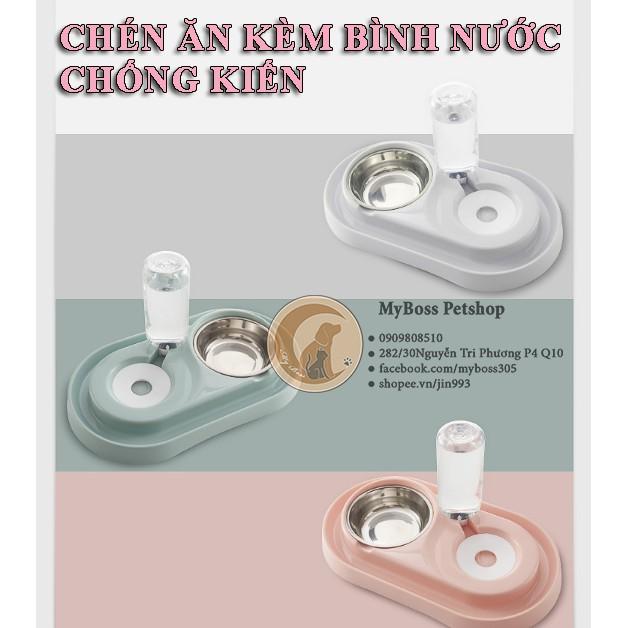 Bát-chén ăn đôi kèm bình nước chống kiến cho chó mèo