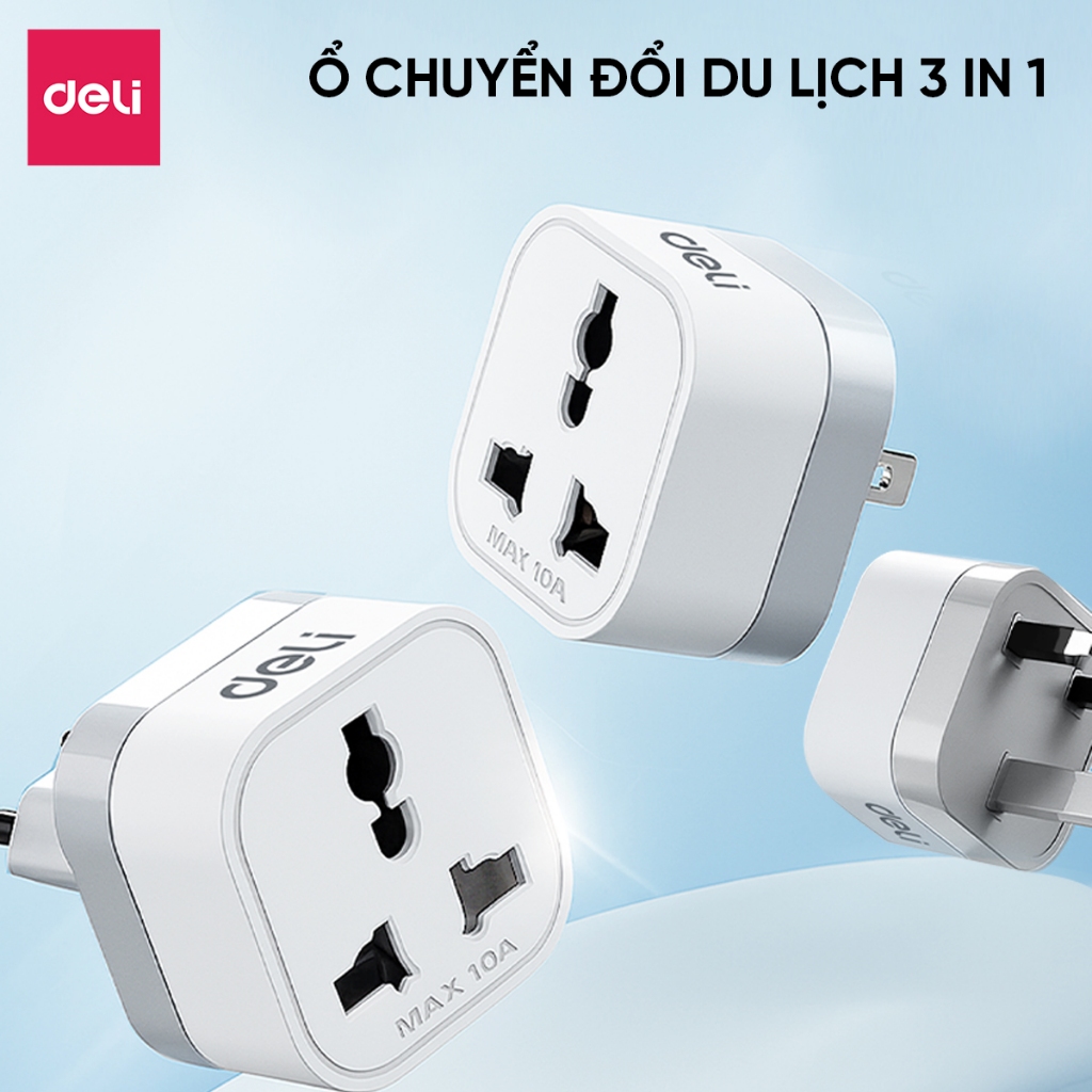 Phích Cắm Chuyển Đổi 3 Chân Sang 2 Chân, Ổ Cắm Tiêu Chuẩn Châu ÂU, Mỹ, Anh Dùng Đa Quốc Gia Du Lịch