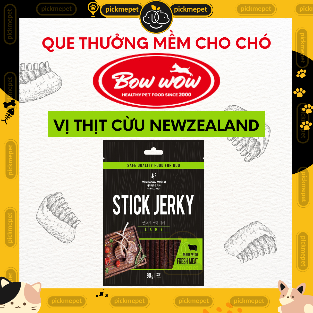 [90g] Que Mềm Stick Jerky - Thịt Cừu, Thịt Bò Snack Thưởng Cho Chó Bowwow
