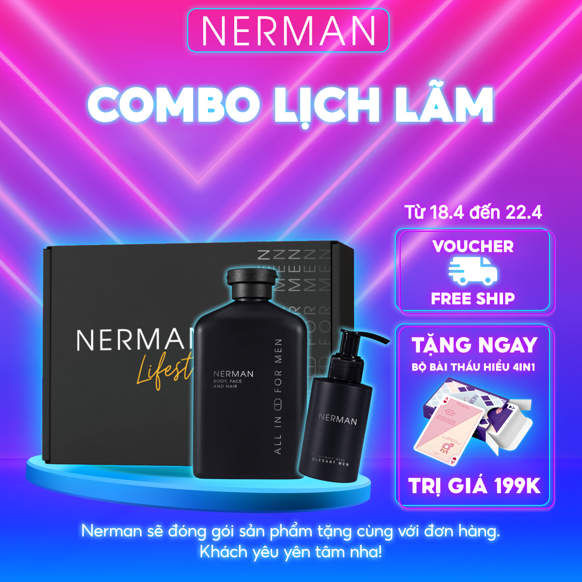 Combo lịch lãm Nerman - Sữa tắm gội Gentleman 3in1 hương nước hoa cao cấp 350ml