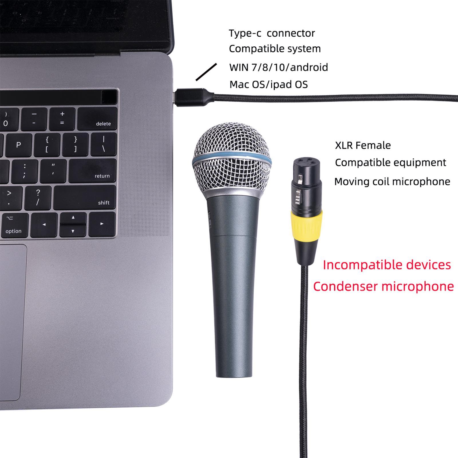 Multipurpose XLR Female to USB Microphone Cable for Music Recording