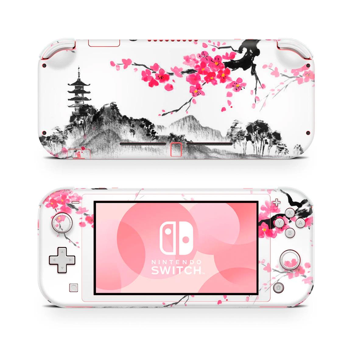 Skin decal dán Nintendo Switch Lite mẫu thủy mặc hoa anh đào (dễ dán, đã cắt sẵn)