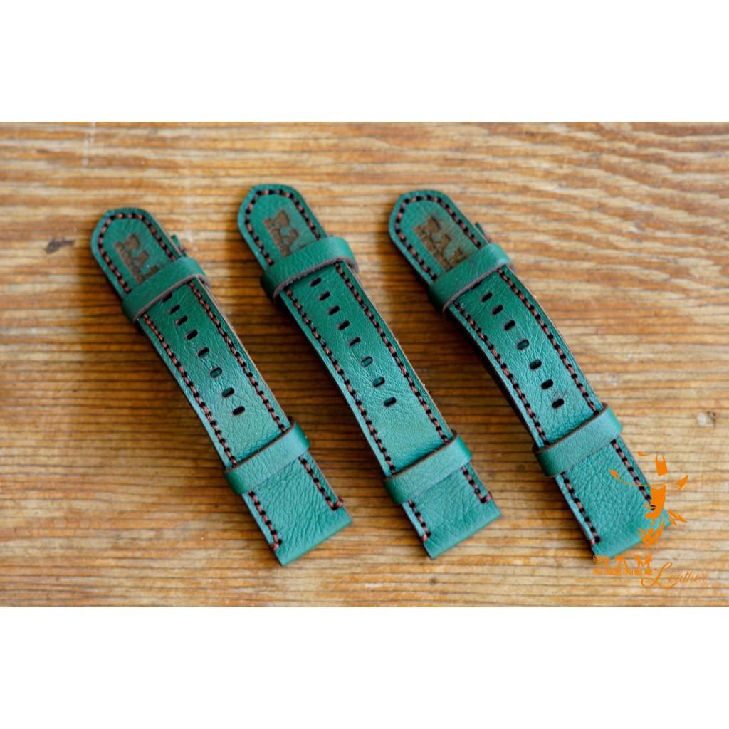 DÂY ĐỒNG HỒ RAM GREEN - DA BÒ XANH LỤC MAY THỦ CÔNG