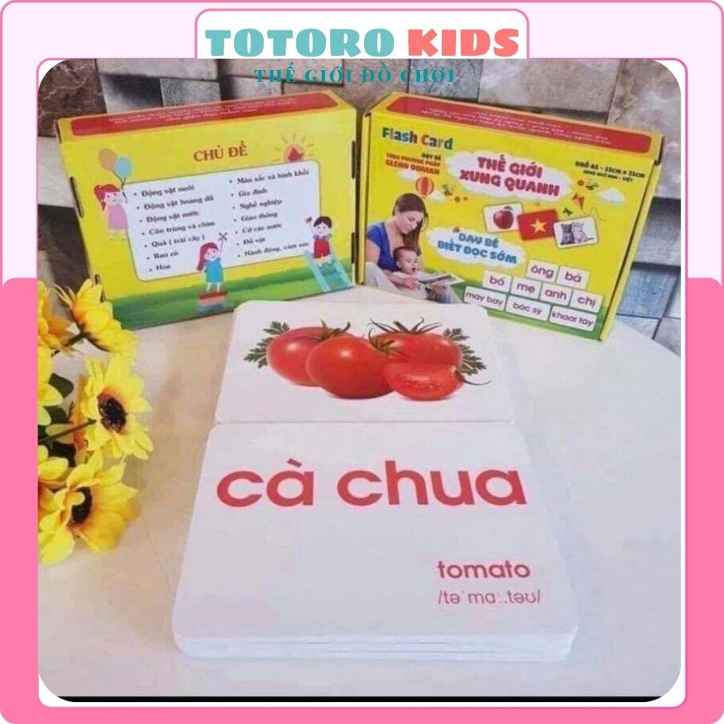 Bộ thẻ học thông minh con vật chữ cái song ngữ 14 chủ đề flashcard loại to kích thích thị giác cho bé khổ A5