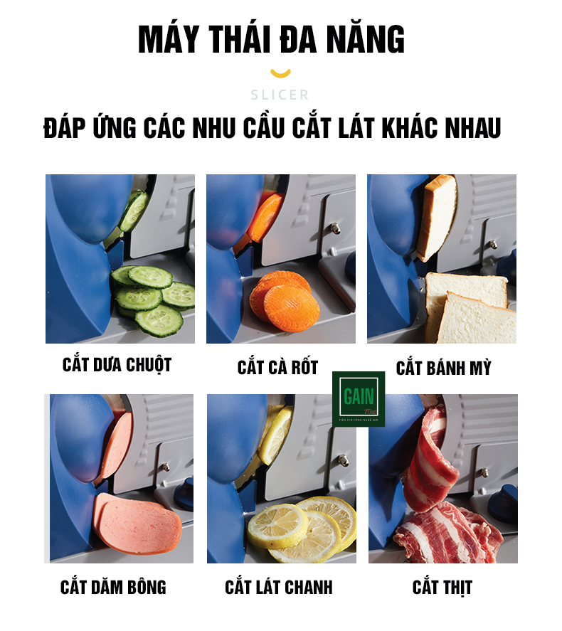 Máy thái thịt, máy thái thịt đông lạnh, máy thái đa năng, máy thái thịt chín, máy thái thịt bò, máy thái củ quả, máy thái bánh mỳ, motor lõi đồng, công suất 200W - Tặng kèm tay mài dao