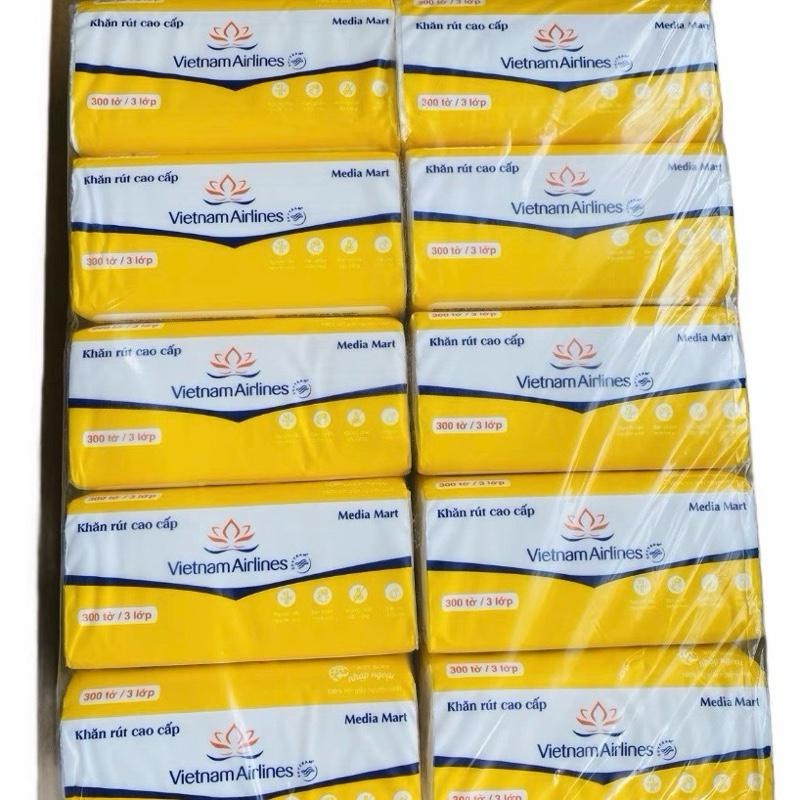 [Combo 2 bịch] Giấy ăn Vietnam Airlines cao cấp 3 lớp hàng xuất siêu thị Media Mart, Giấy rút lụa Media Mart siêu dai 300 tờ 3 lớp
