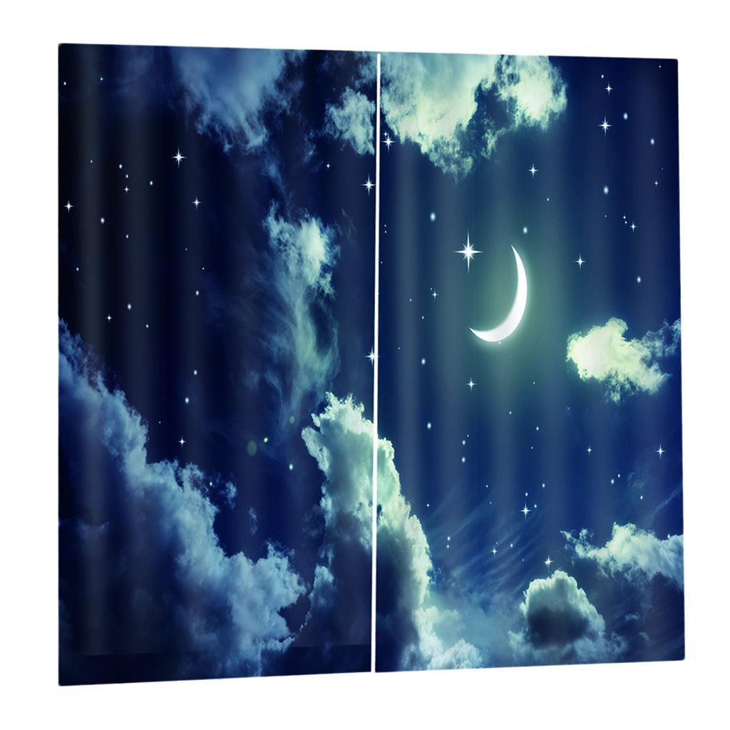 Night Sky Print Living Room Window Drapes 2 Panel Set MACHINE WASHABLE