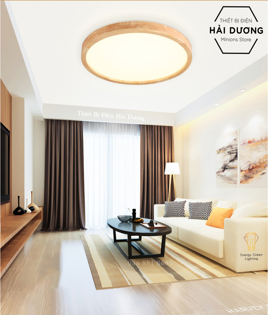 Đèn LED Ốp Trần Gỗ OT-3027 - Đường Kính 40cm - Phong Cách Hiện Đại - 3 Chế Độ Ánh Sáng