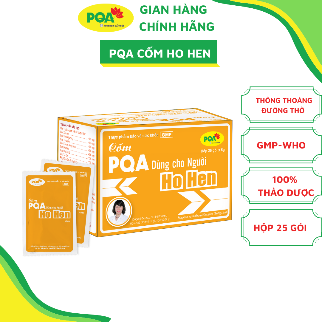 Cốm Ho Hen PQA Thành Phần Từ Thiên Nhiên Hỗ Trợ Thanh Họng, Bổ Phổi, Giảm Ho Và Hen Suyễn Hộp 25 Gói