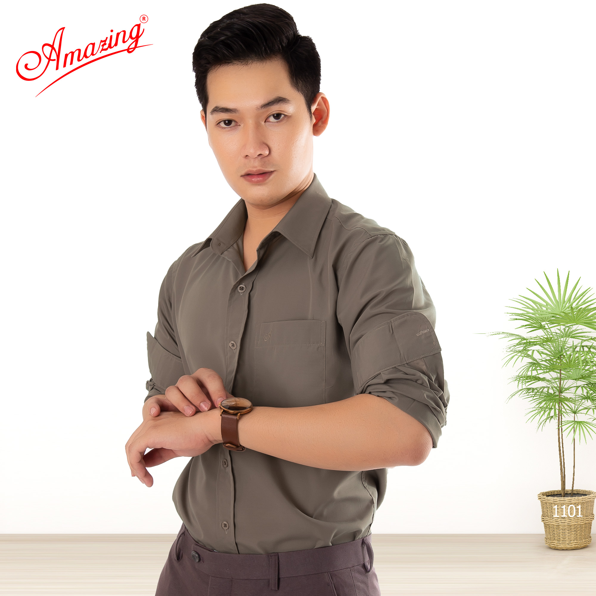 Áo sơ mi nam Amazing vạt bầu, dài tay, form xuông thoải mái, vải KT silk màu trơn, phong cách công sở, trung niên, size từ 50-100kg