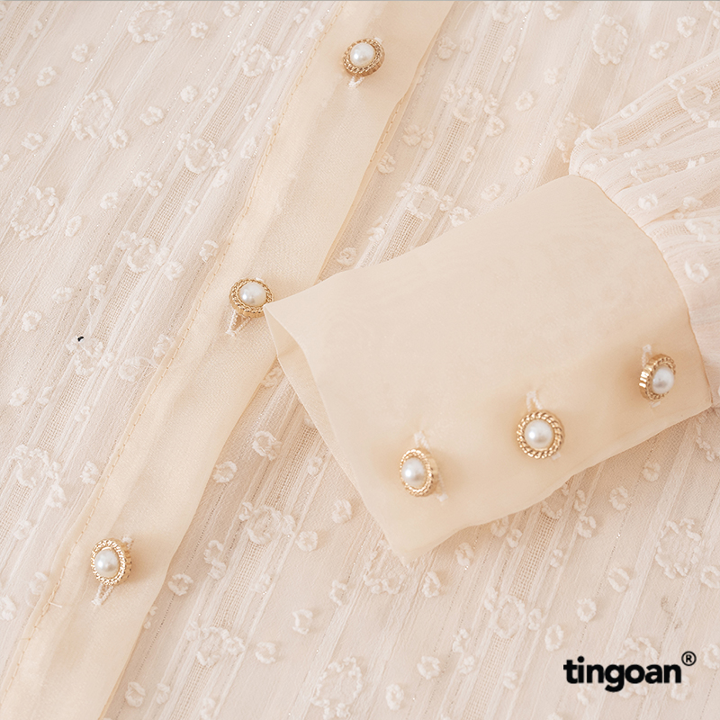 Áo somi xuyên thấu cổ đứng kèm dây phối bóng kính nude GLOSSIE BLOUSE/ND