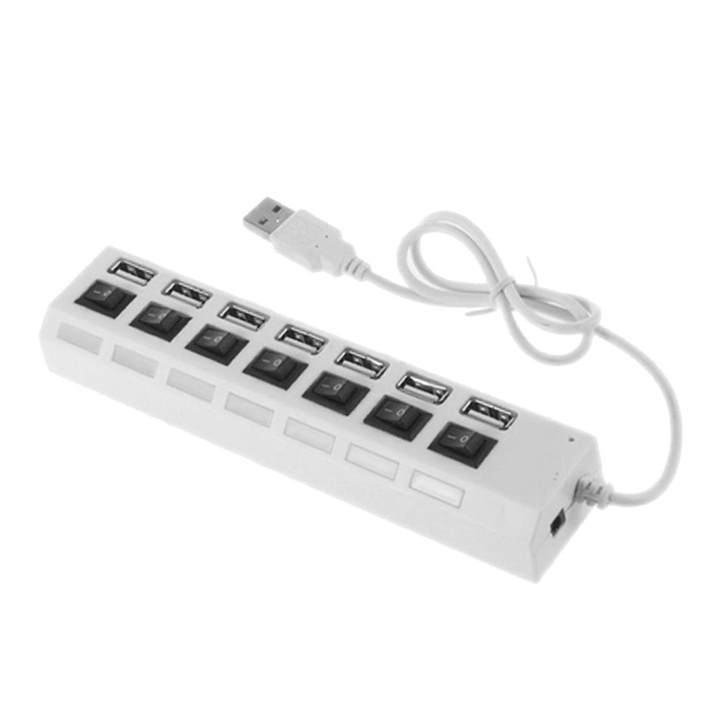 7-Port USB 2.0 High Speed Hub Adapter ON/OFF Switch with LED Indicator Black