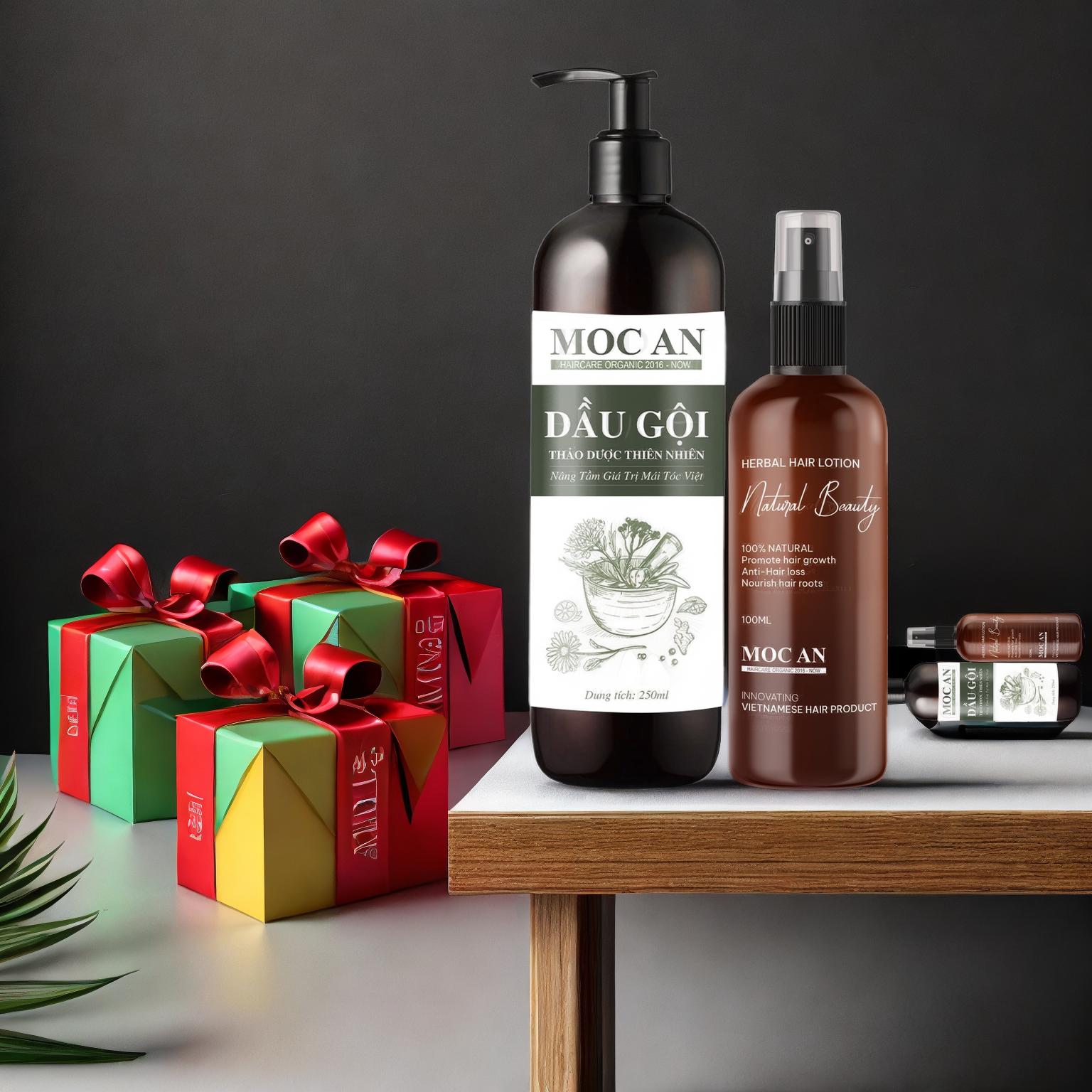 Combo Dầu Gội Thảo Dược Tinh Dầu Bưởi Xịt Tóc Natural Beauty Mộc Ân Haircare