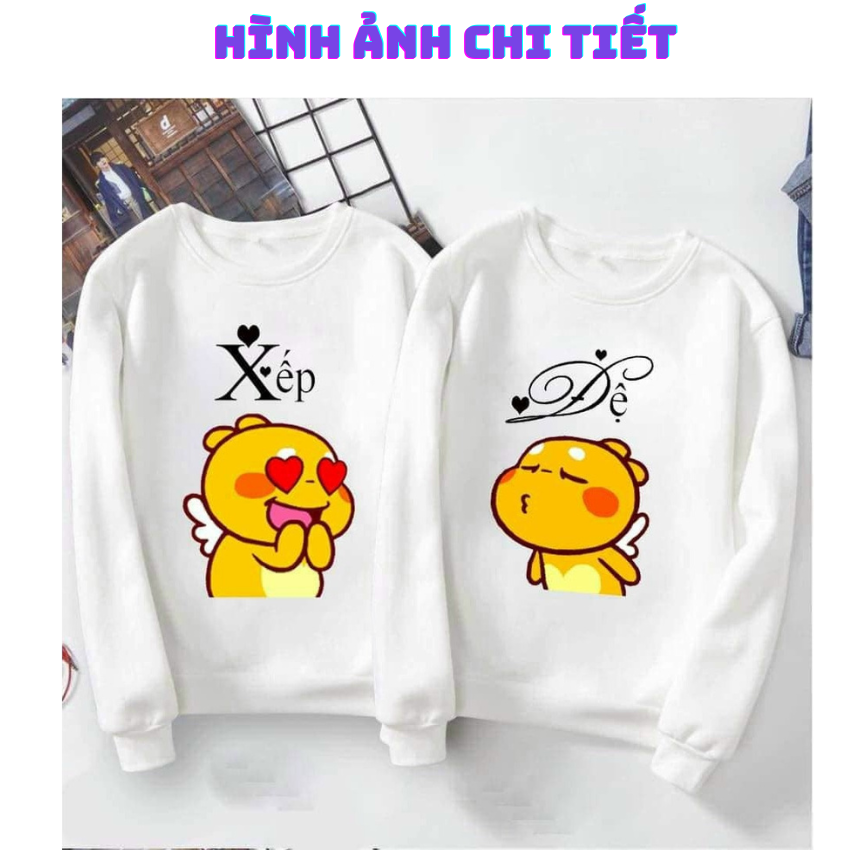 Áo Đôi Sweater MM11, Áo sweater Nam Nữ In Đệ Xếp ý Nghĩa, Vải Nỉ Bông In Hình Dễ Thương