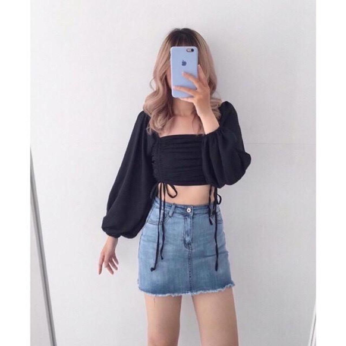ÁO BẸT VAI CROPTOP RÚT NGỰC TRƠN BASIC - ÁO KIỂU CRT ULZANG HOT GIRL
