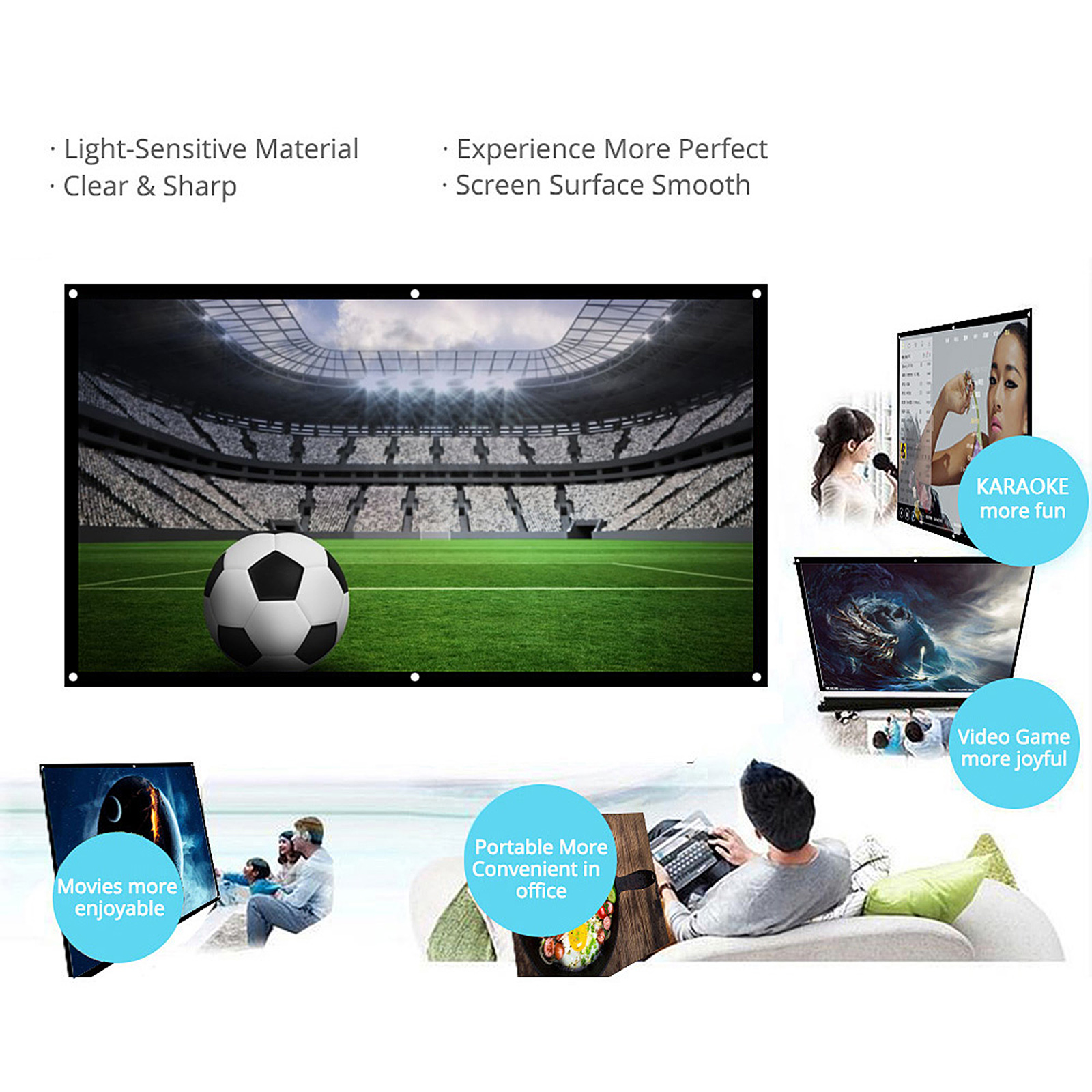 Màn Hình Máy Chiếu H70 70 Inch HD 16: 9 White Dacron Có Thể Gập Lại Dùng Làm Rạp Chiếu Phim Tại Nhà