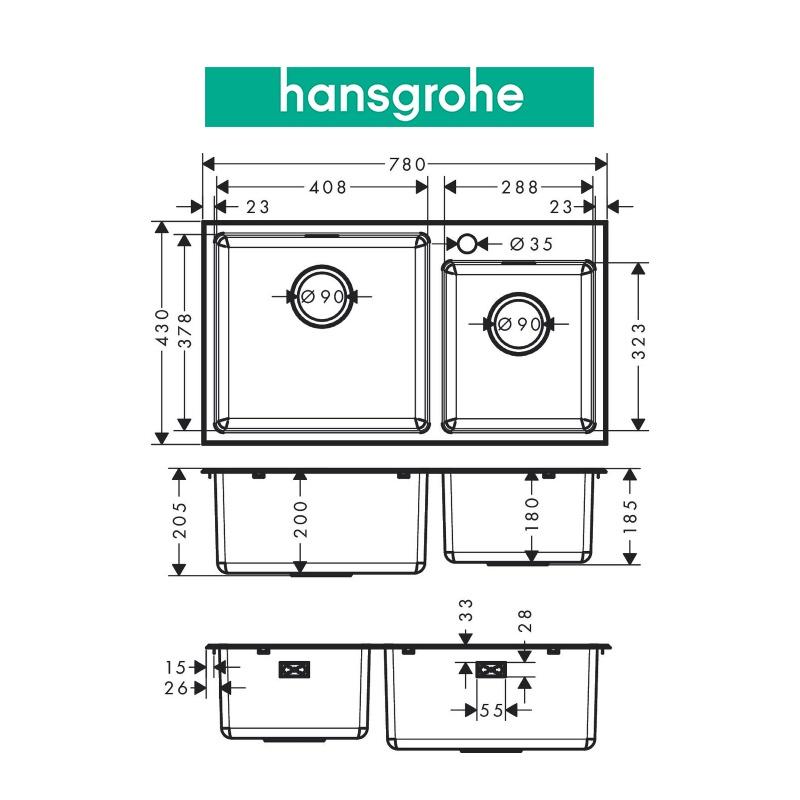 Chậu bếp đôi HANSGROHE Deep Drawn Sink S431-F730 43354