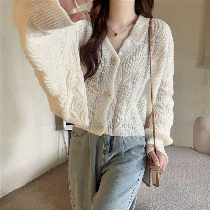 Hàng Sẵn_ Áo khoác len cardigan dáng ngắn phong cách retro Hadu shop