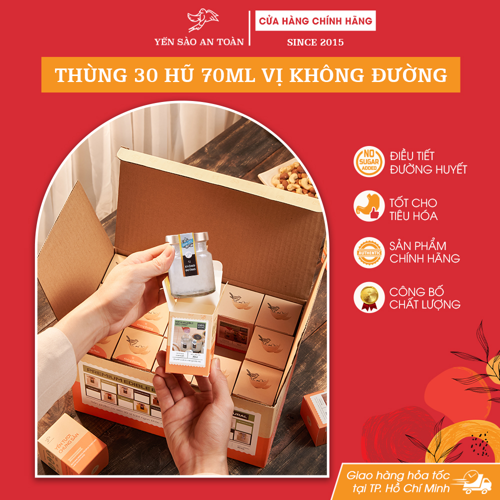 Thùng 30 hũ yến chưng sẵn 70ml GIẢM SÂU SIÊU TIẾT KIỆM cho gia đình MIX ĐẾN 10 vị ĐẬM ĐẶC YẾN TƯƠI từ Yến Sào An Toàn