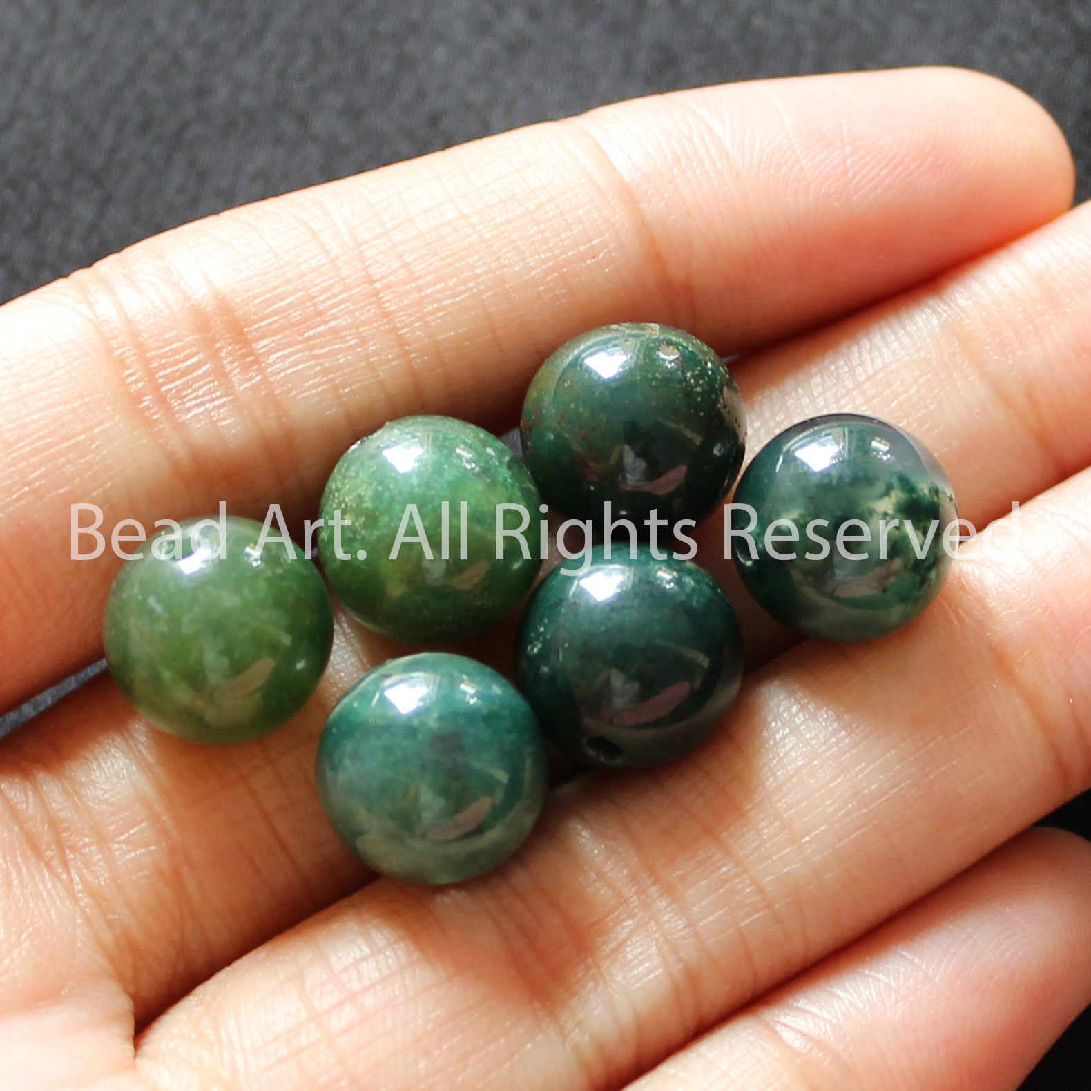 [1 Hạt] 10MM Đá Mã Não Rêu, Moss Agate Xanh Lá Tự Nhiên, Mệnh Hoả, Mộc, Vòng Tay Phong Thuỷ, Chuỗi Hạt - Bead Art