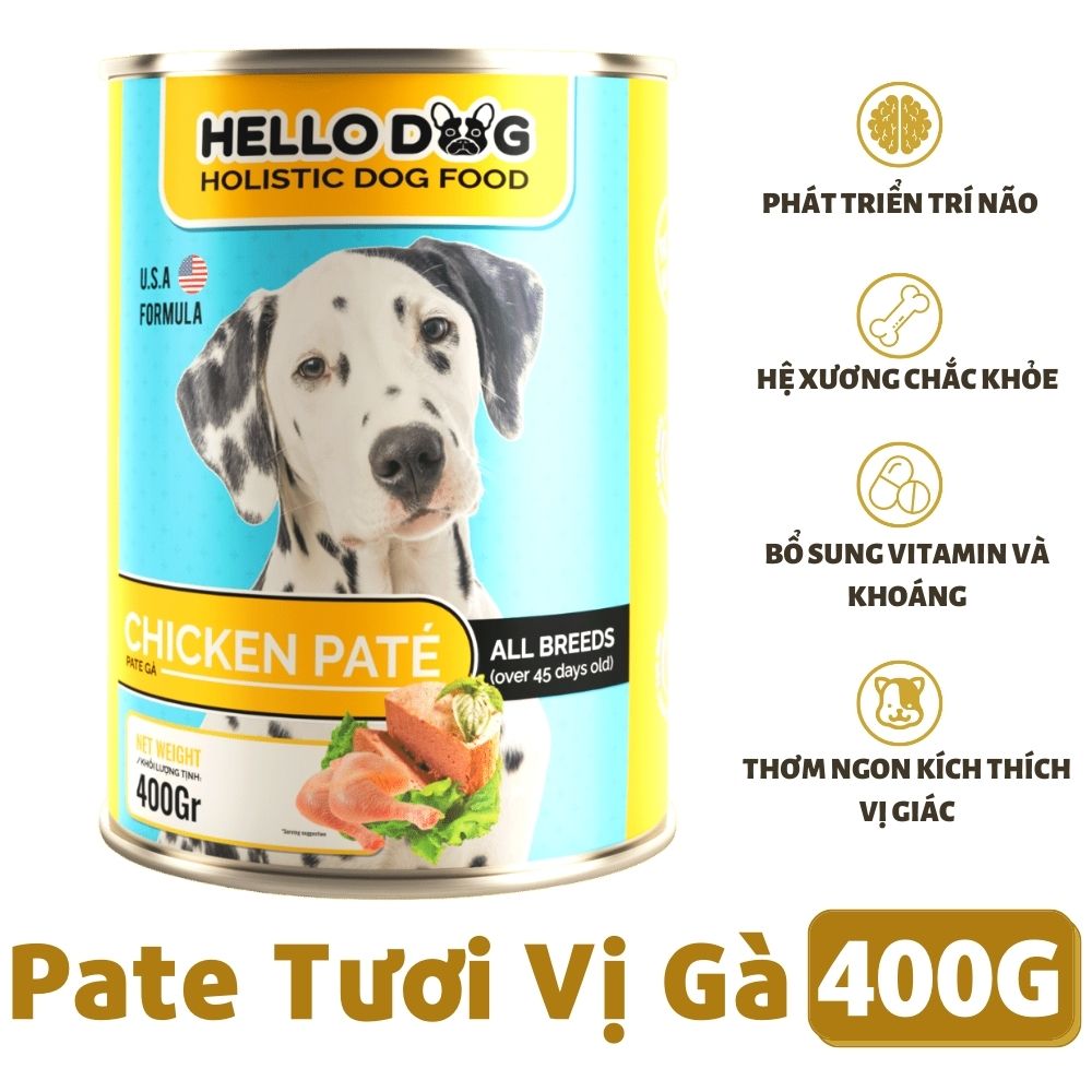 ( Combo 5 Lon ) Pate Tươi Dành Cho Tất Cả Các Giống Chó Ở Mọi Độ Tuổi Hương Vị Gà Thơm Ngon Dễ Ăn Bắt Vị - Hello Dog Chicken Pate 400G