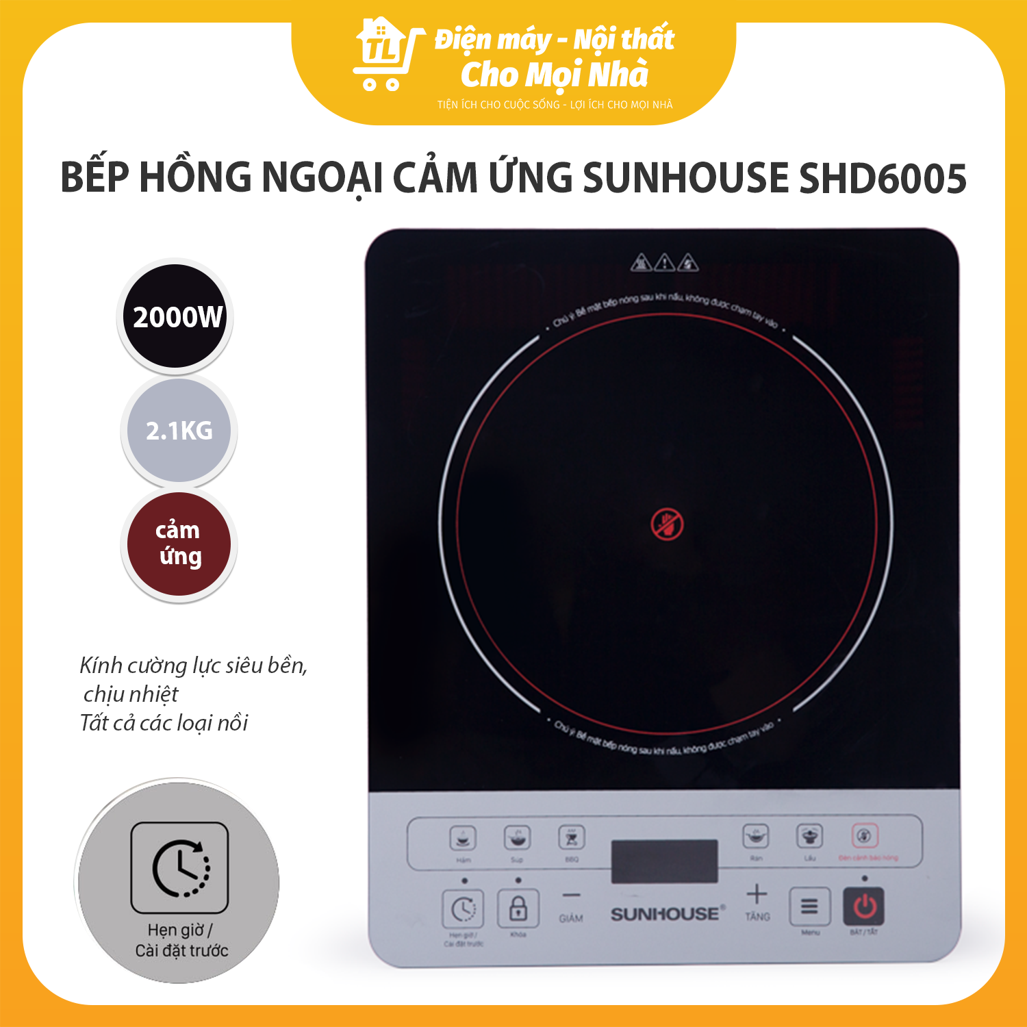 Bếp Hồng Ngoại Cảm Ứng Sunhouse SHD6005 (2000W) - Hàng chính hãng