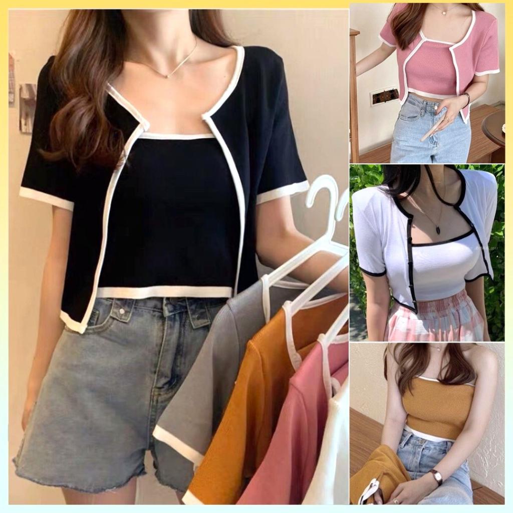 SET 2 MÓN áo khoác kèm ÁO ỐNG Cardigan dệt kim cộc tay cực xinh xắn