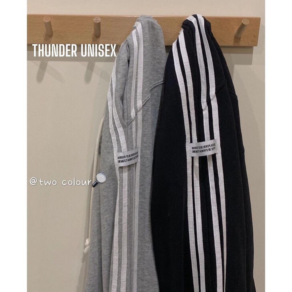 Quần Jogger Nam Nữ Sọc Trắng Form Ống Rộng Bo Gấu Vải Nỉ Mịn Mềm Mát Quần Thể Thao THUNDER UNISEX 2 Màu Xám Đen Loại 1