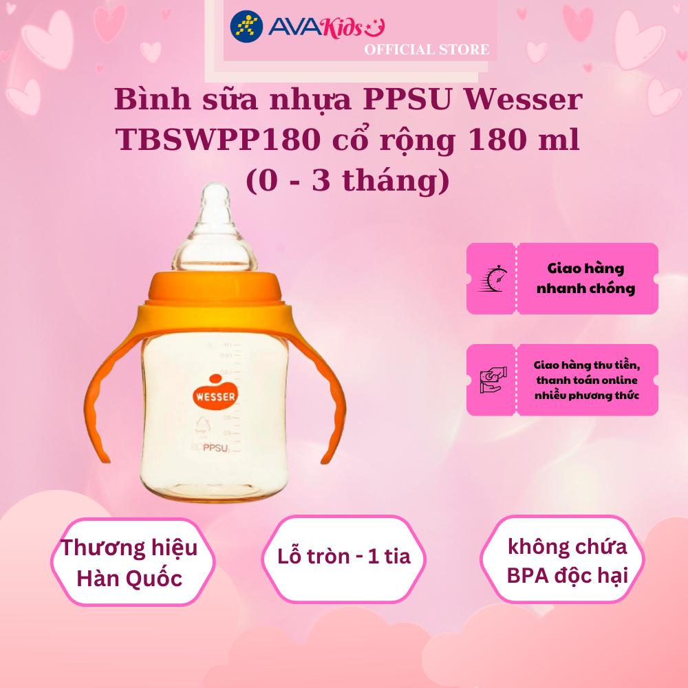Bình sữa nhựa PPSU Wesser TBSWPP180 cổ rộng 180 ml (0 - 3 tháng)