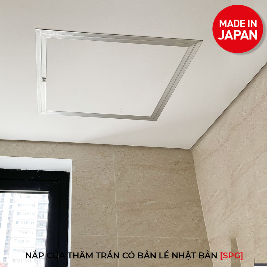 Nắp cửa thăm trần thạch cao 45x45cm SPG-68345 - Nhật Bản, Khung nhôm có bản lề mở thả xuống, sơn tĩnh điện màu Trắng.