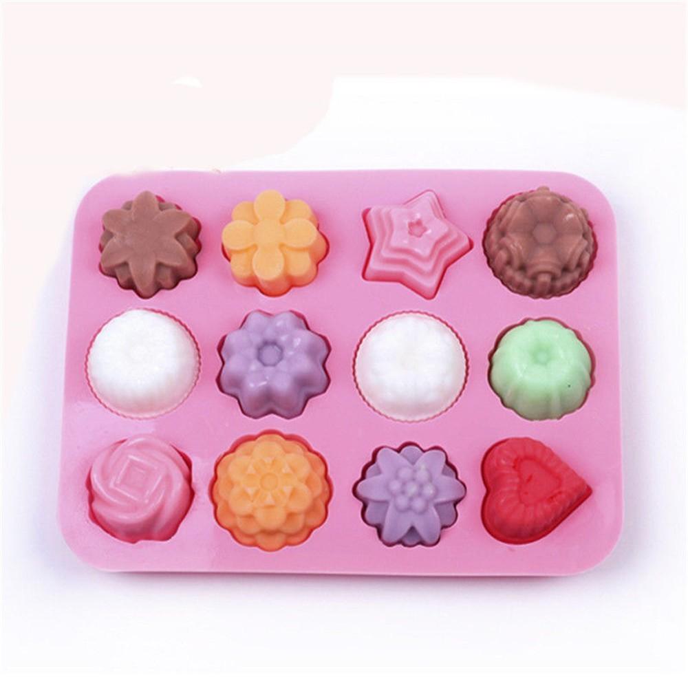Khuôn silicon 12 hình 3D dùng làm thạch rau câu bánh pudding bánh nướng đá viên socola
