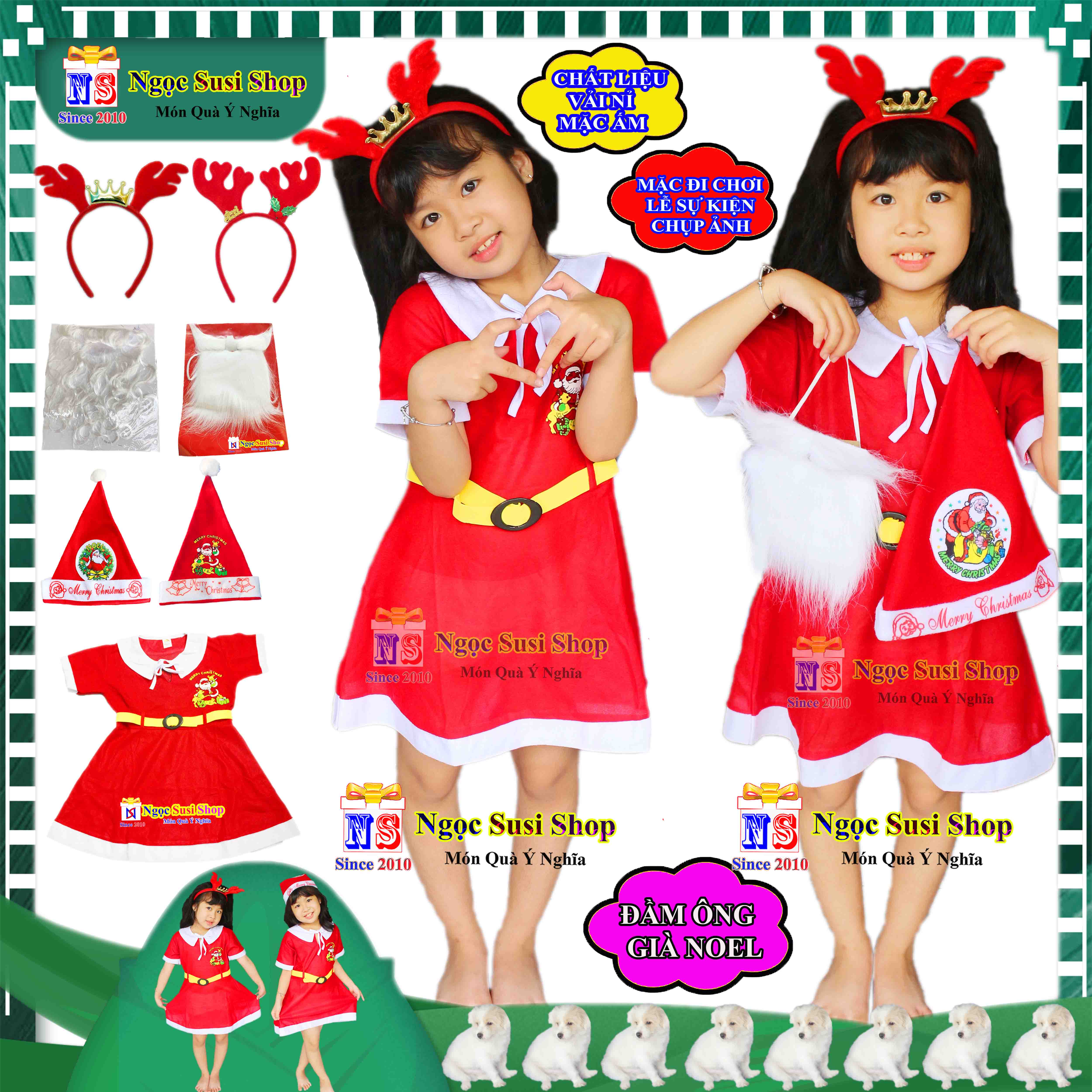 TRANG PHỤC ĐẦM NOEL CHO BÉ GÁI CHẤT VẢI NỈ TỪ 1 - 10 TUỔI - ĐỒ HÓA TRANG NOEL GIÁNG SINH CHO BÉ GÁI ĐẸP CHỤP ẢNH