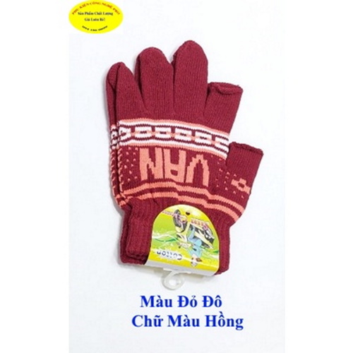 Găng tay len Bao tay len Nam Nữ Hở 2 ngón In chữ Nhãn SUN G Motor Cotton Chống nắng Giữ ấm Bảo vệ da tay Sx tại VN