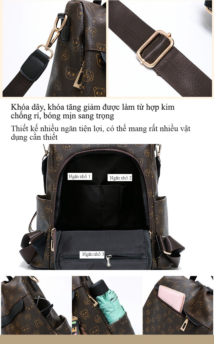 Balo da họa tiết kèm phụ kiện