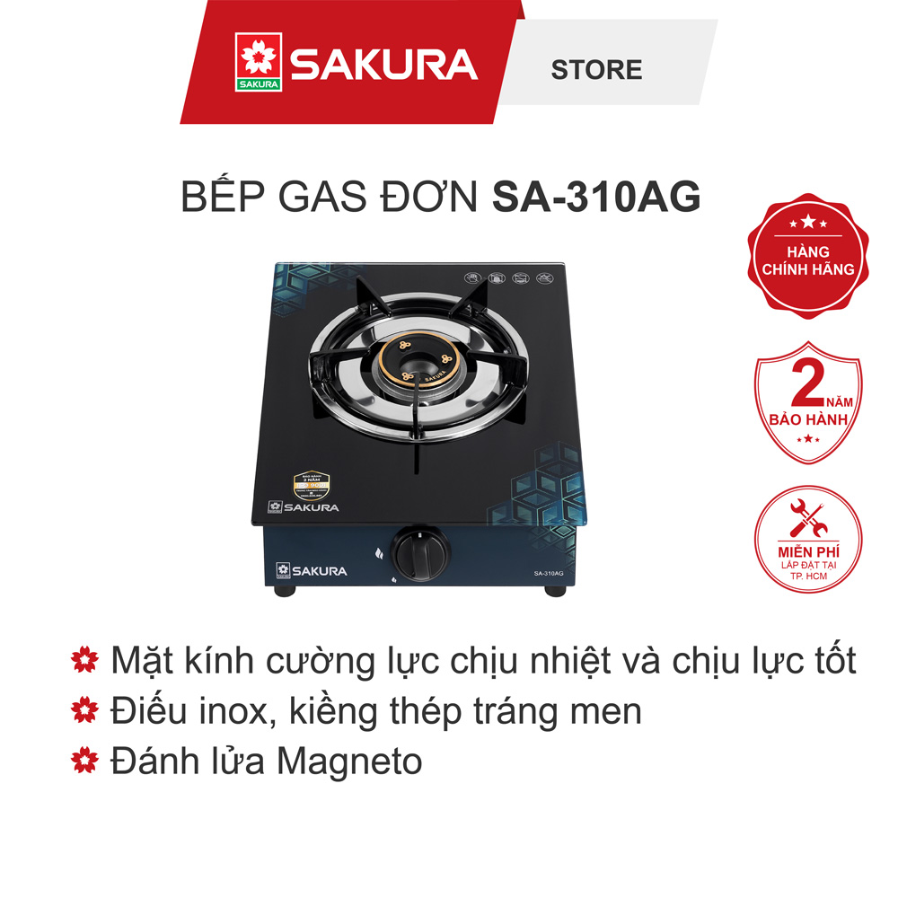 Bếp Gas Đơn SAKURA SA-310AG - Mặt Kính Cường Lực, Nhỏ Gọn - Hàng Chính Hãng