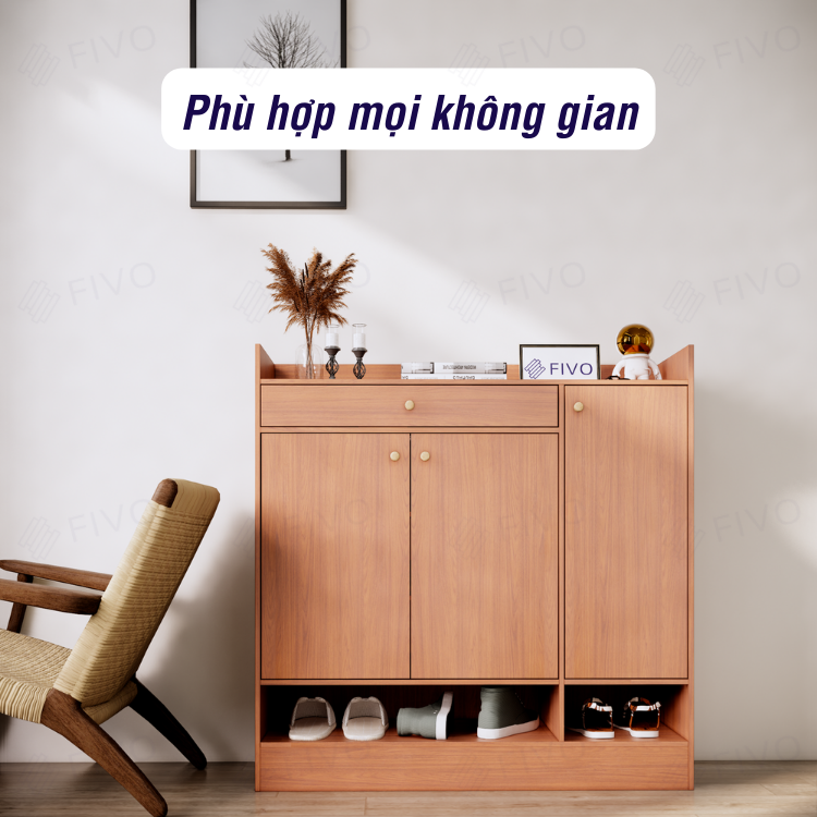 Tủ Giày Dép Thông Minh FIVO FS52 Có Hộc, Chất Liệu Gỗ MDF Chống Ẩm, Nhiều Ngăn Chứa Giày Dép, Chân Tủ Chắc Chắn - Ngang 100cm