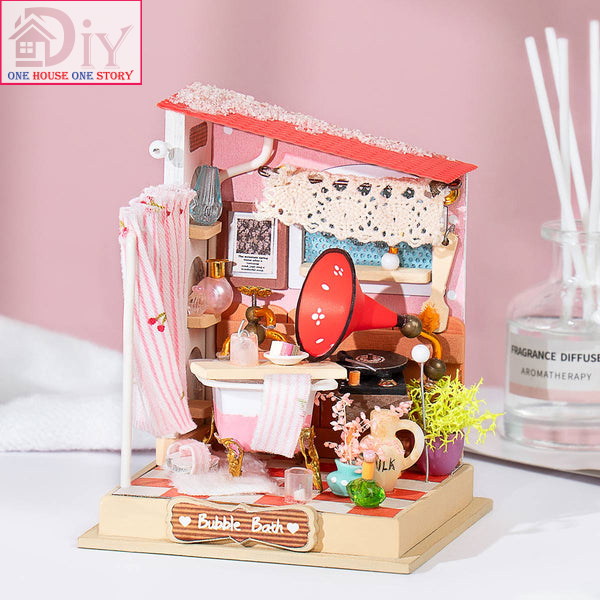 Mô hình nhà búp bê tự lắp ráp bằng gỗ BUBBLE BATH - LITTLE & WARM SPACE - - Quà tặng sinh nhật giáng sinh tự làm bằng gỗ