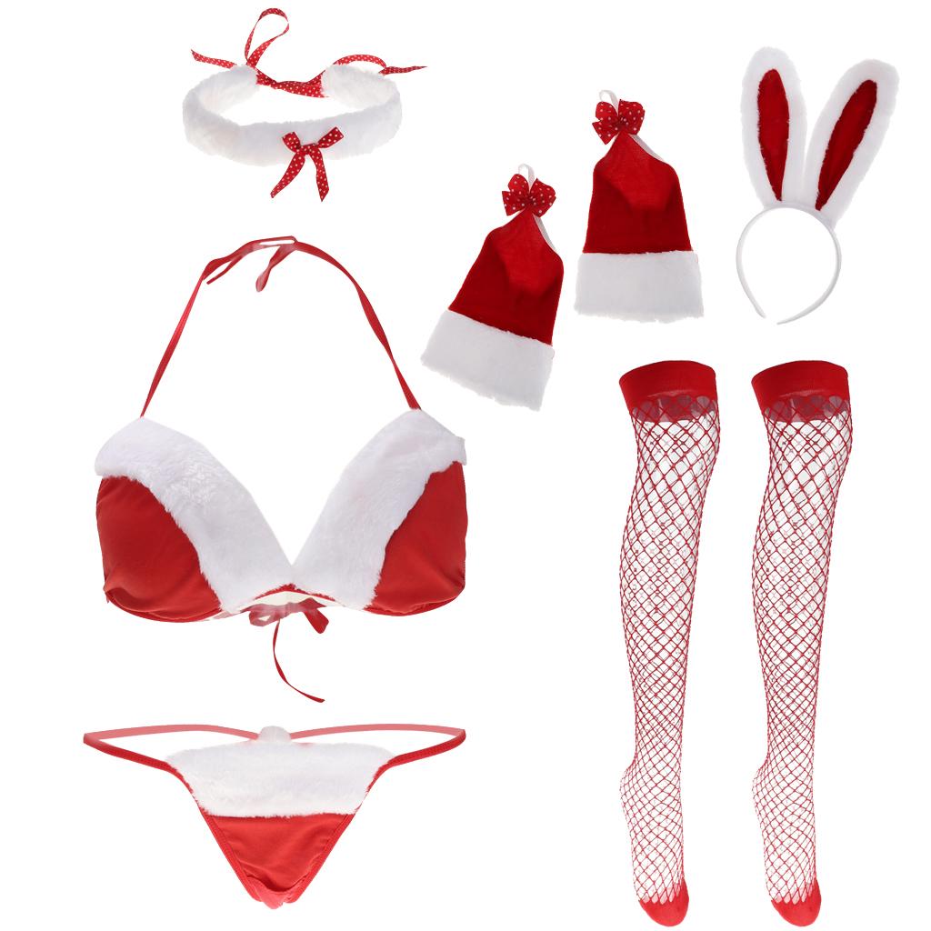 Womens Bunny Lingerie Christmas Santa Cospaly Babydoll Underwear Sleepwear