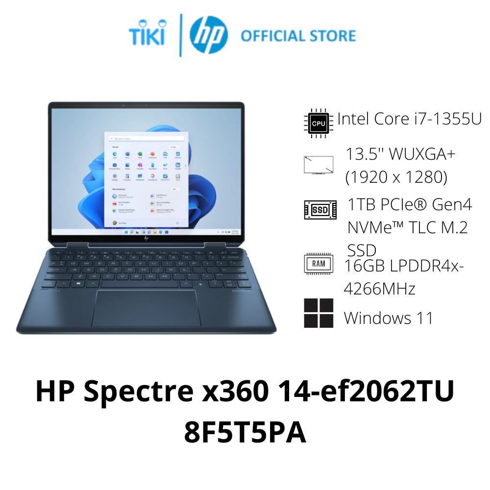 Laptop HP Spectre x360 14-ef2062TU 8F5T5PA (Intel Core i7-1355U | 16GB | 1TB | Iris Xe Graphics | 13.5&quot; 3k2k Touch | Windows 11 Home | Nocturne Blue) - Hàng Chính Hãng