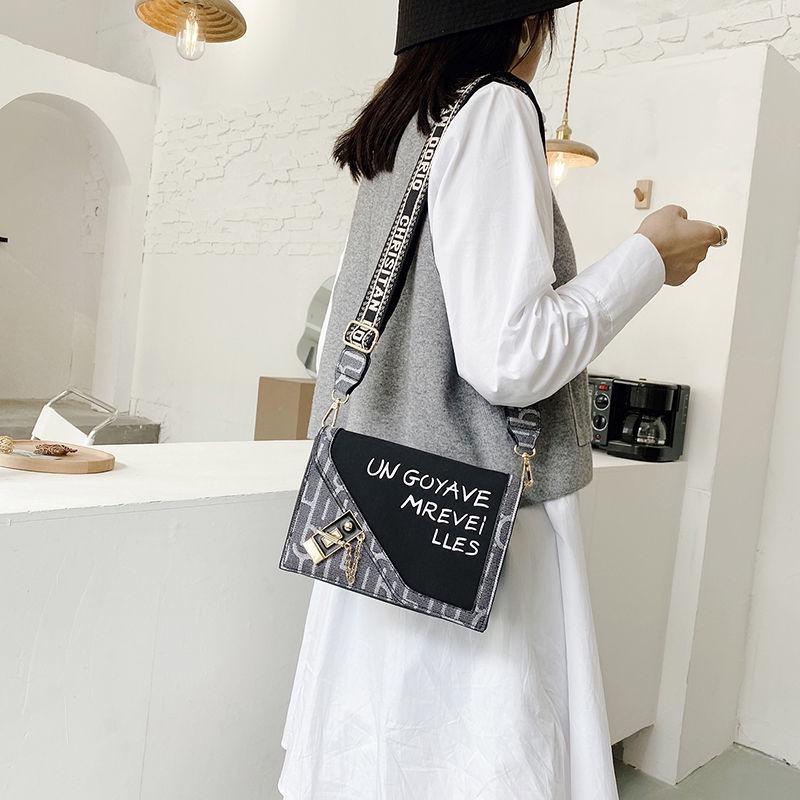 Advanced Sense Bag Girl 2021 New Korean Version Joker Online Celebrity Slung Girl Bag ins Wide Shoulder Strap Fashion Square Bag