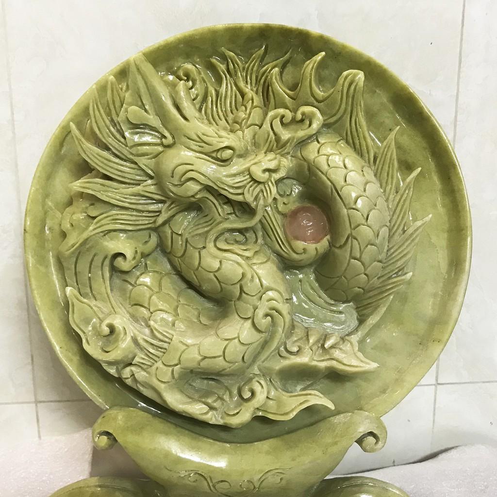 Phù điêu rồng nhả ngọc đá tự nhiên 100% điêu khắc mỹ nghệ, đường kính 24 cm nặng 4.5 kg