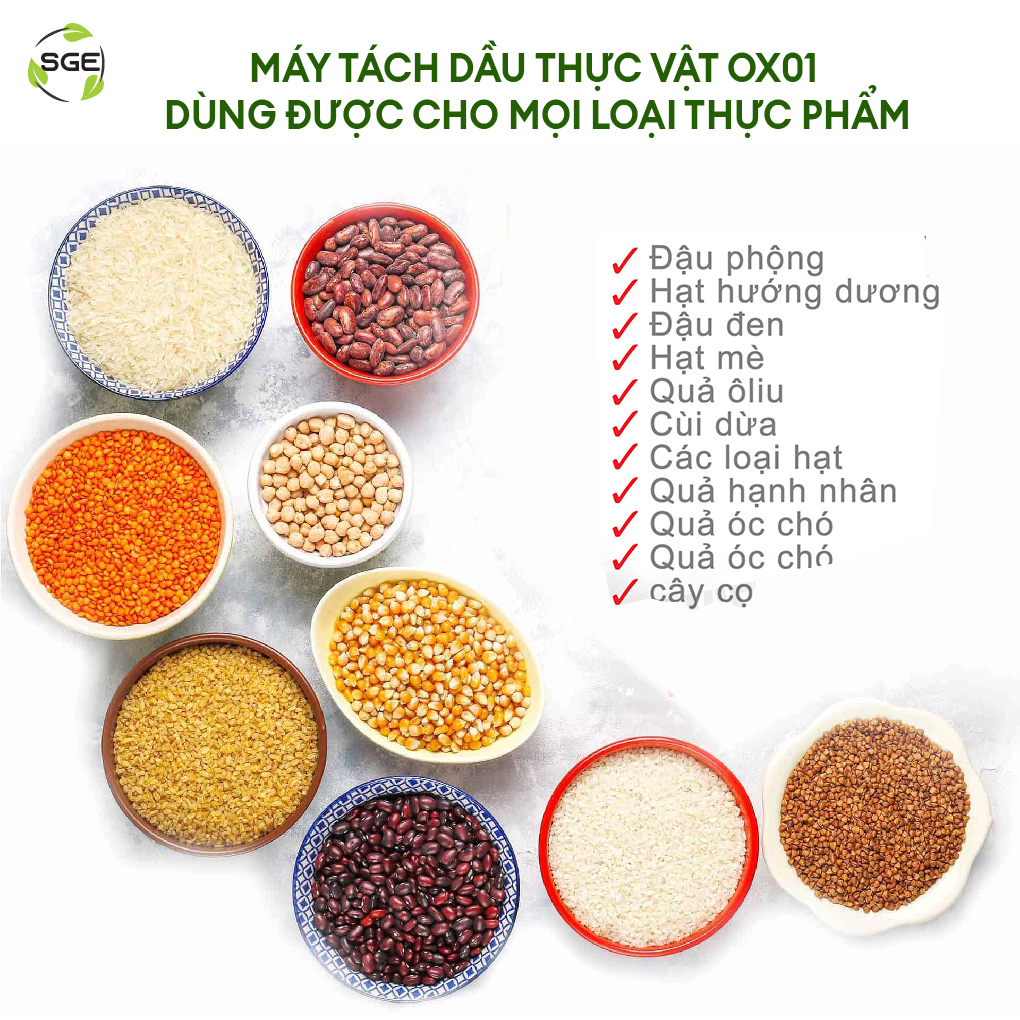 Máy tách/ép dầu đa năng OX01. Hàng chính hãng SGE Thailand. Dùng cho gia đình, hộ kinh doanh, công nghiệp để tách ép dầu từ mọi loại hạt